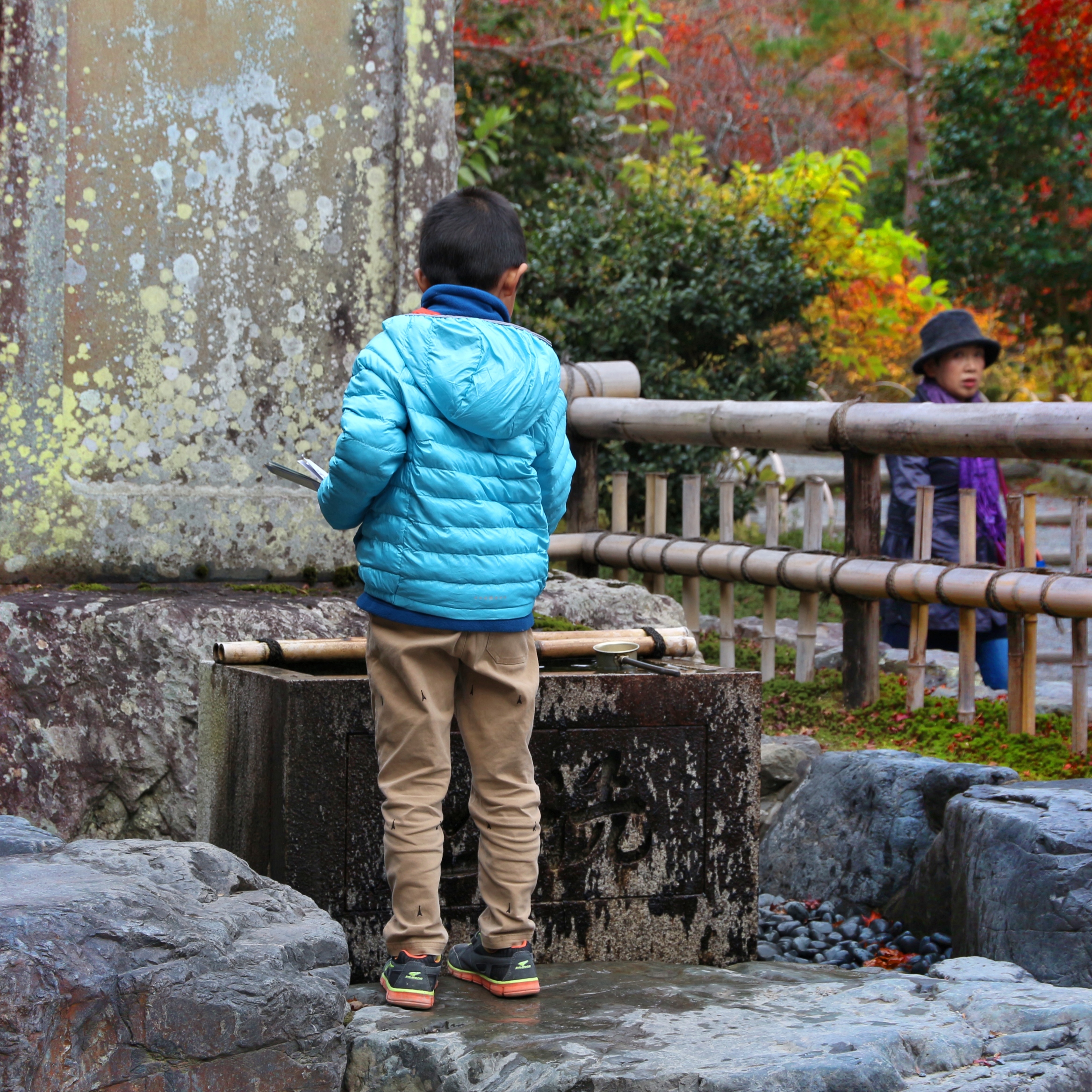 A temizuya water pavilion with ladles for purifying hands and mouth