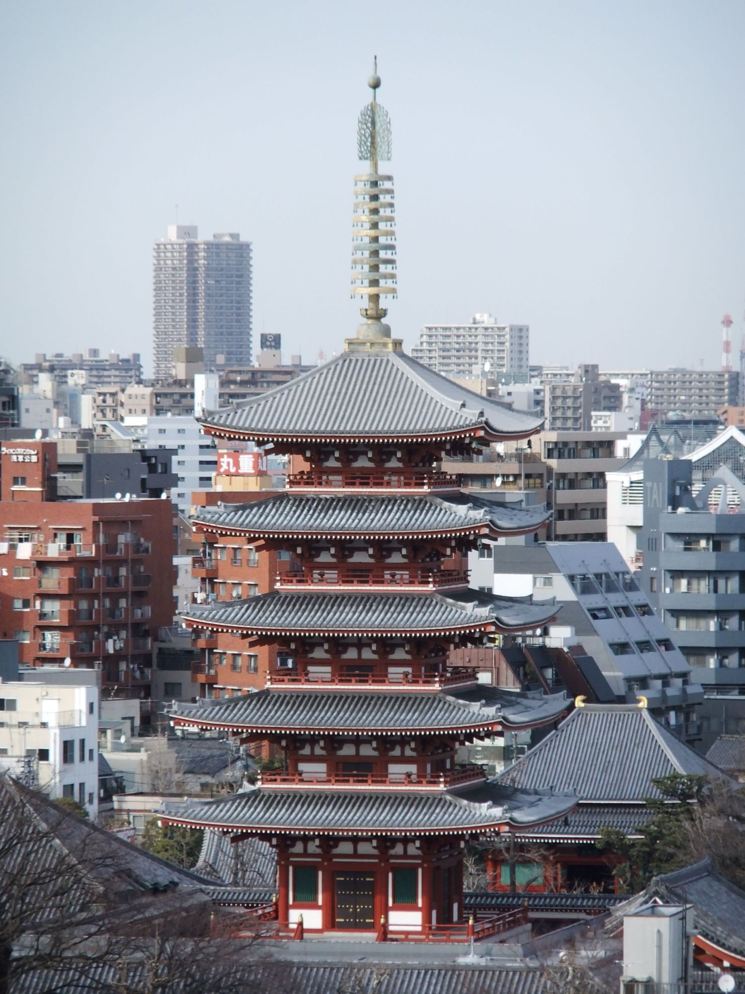 The vermilion five-story pagoda of Senso-ji