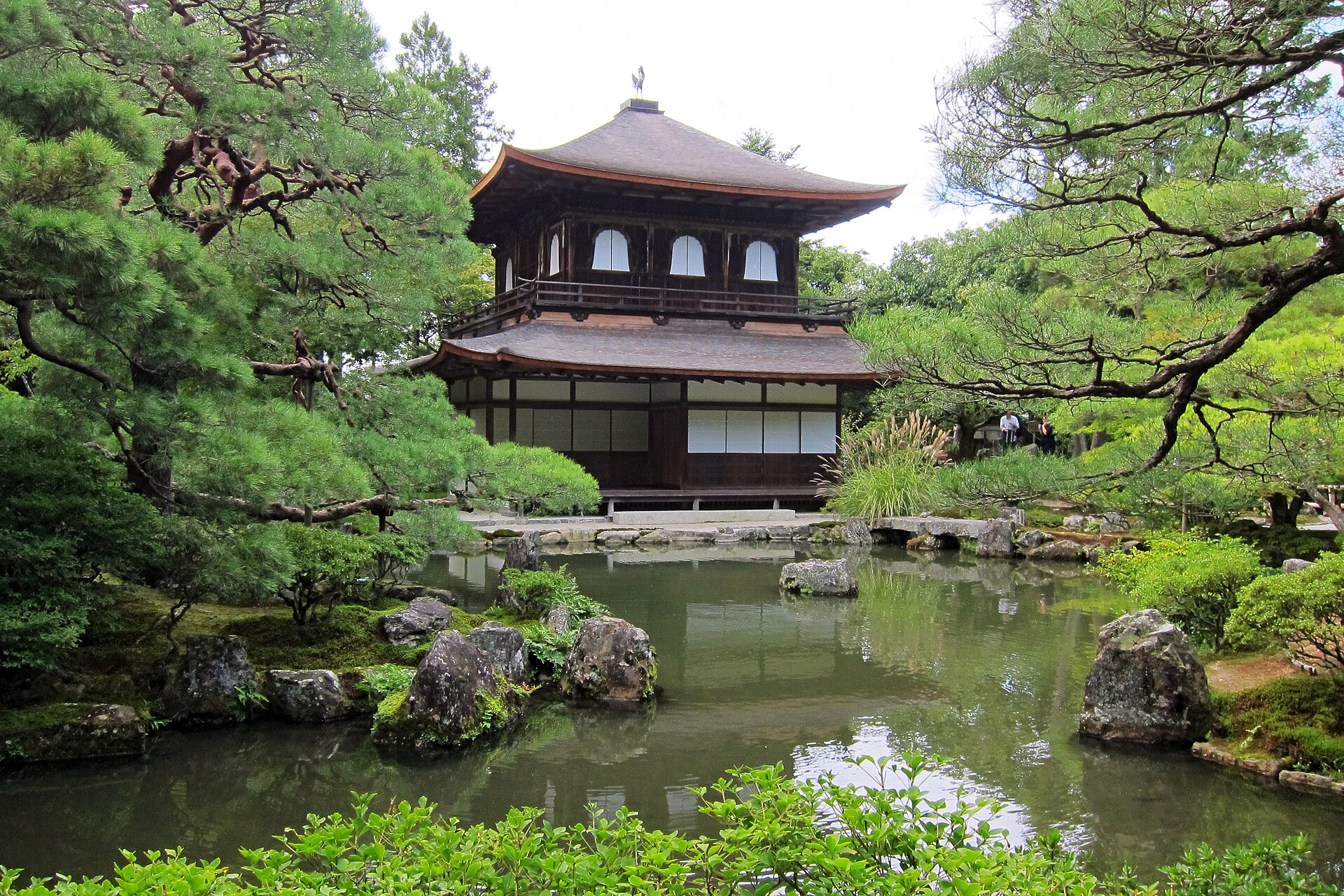 The Silver Pavilion (Ginkaku) beside its pond at Ginkaku-ji, Kyoto