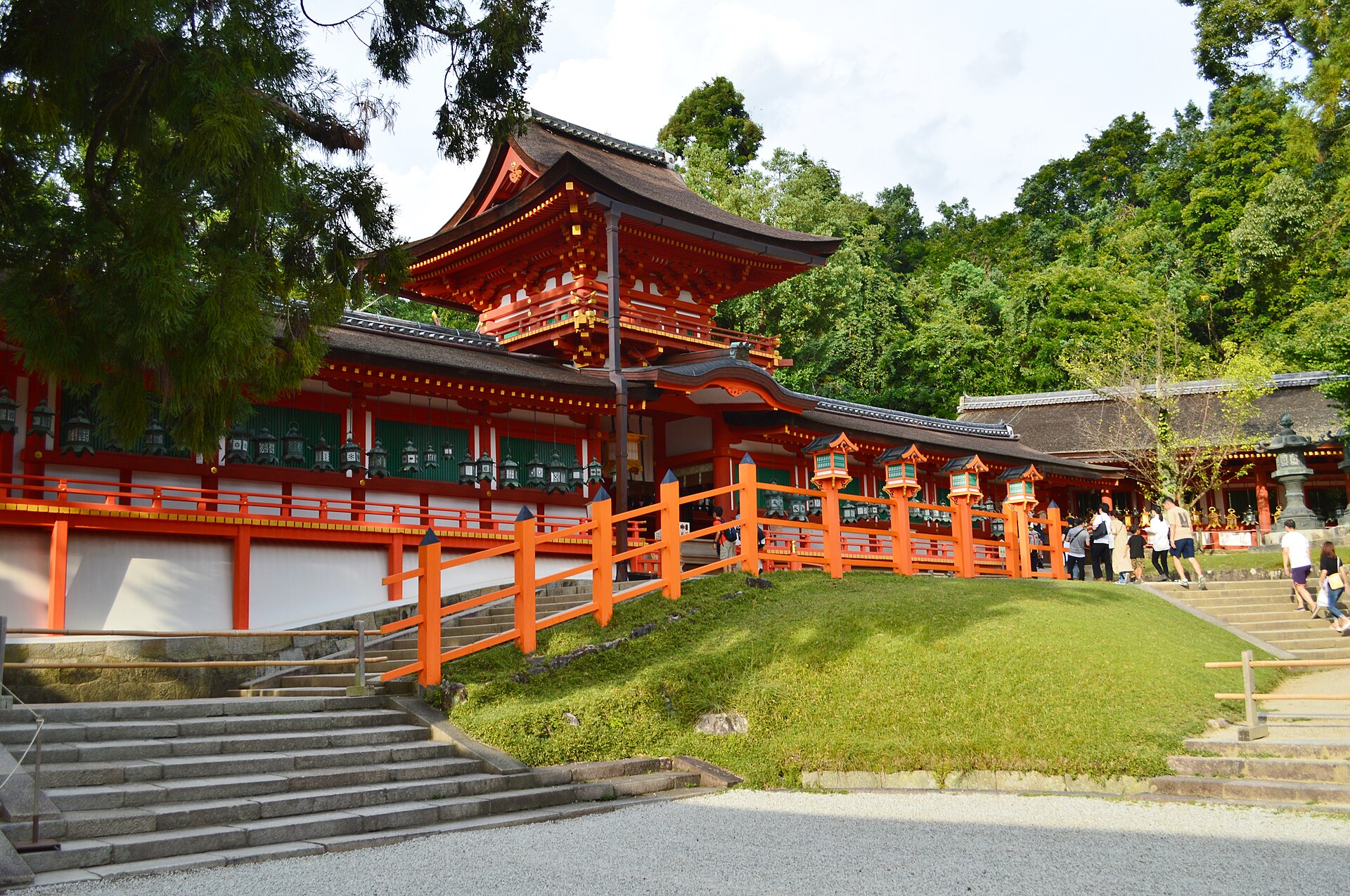 The vermilion chumon inner gate and corridor of Kasuga Taisha, Nara