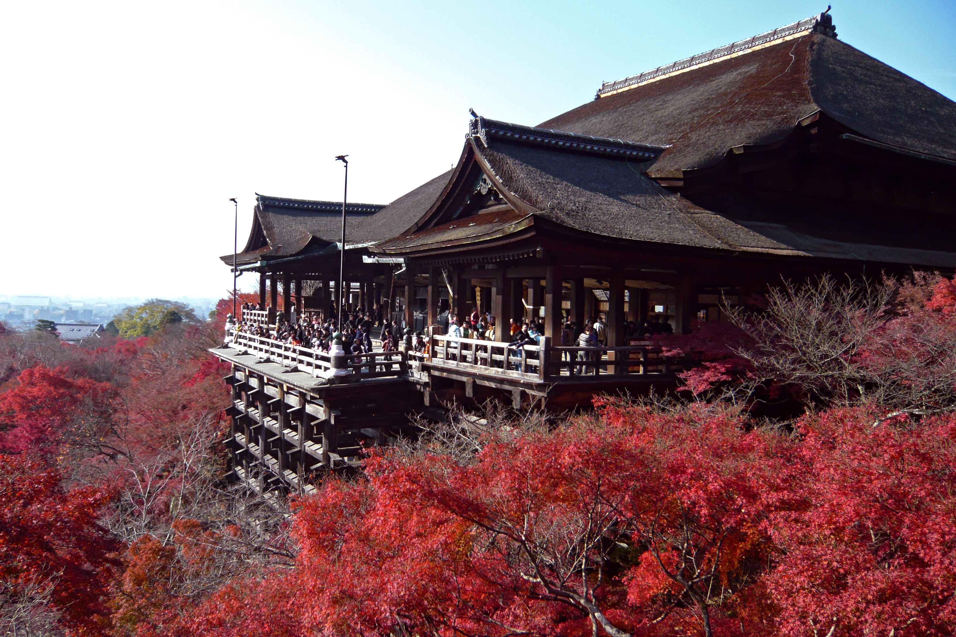 The wooden stage of Kiyomizu-dera jutting over the hillside