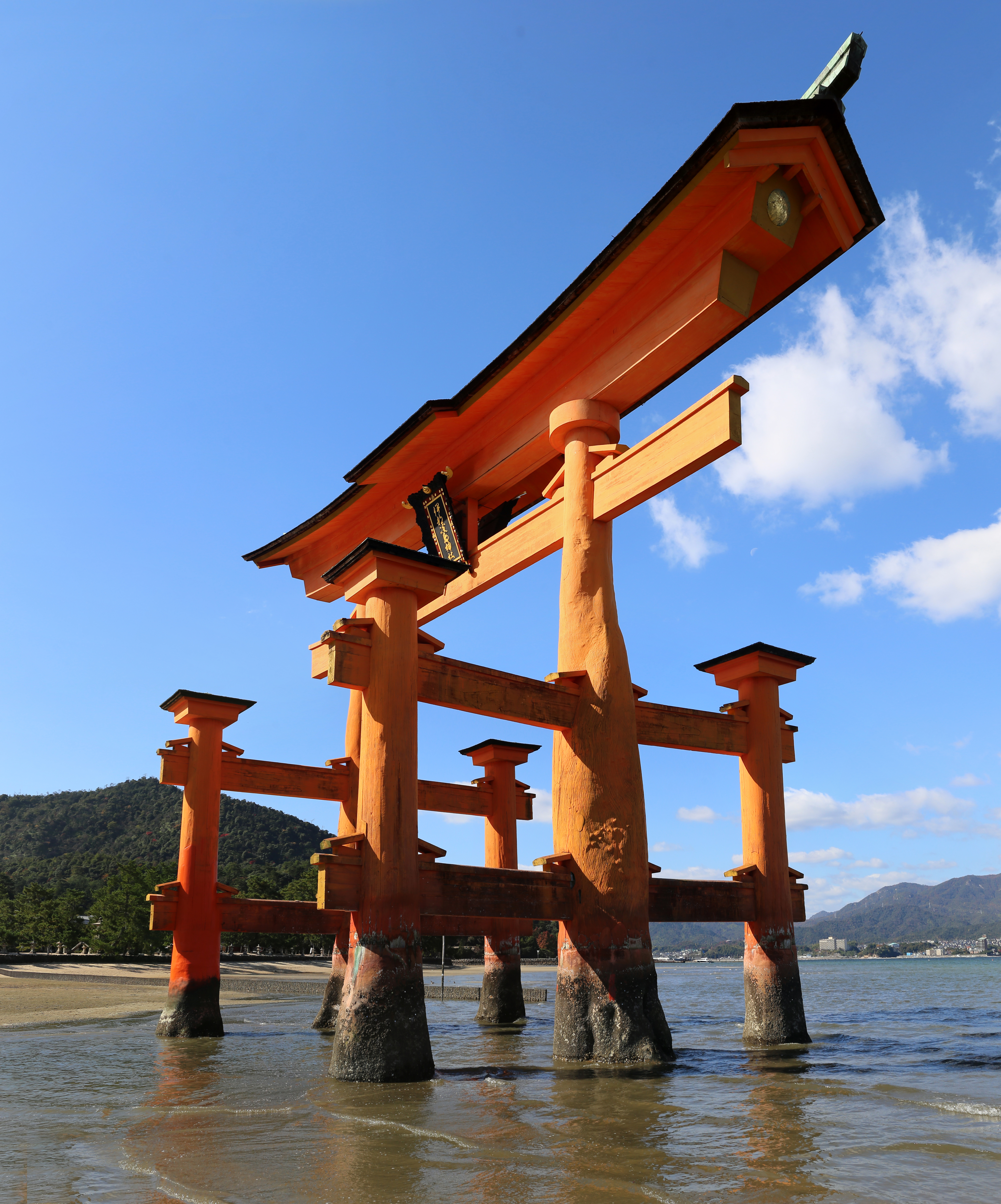 The Great Torii of Itsukushima standing in the sea before the island