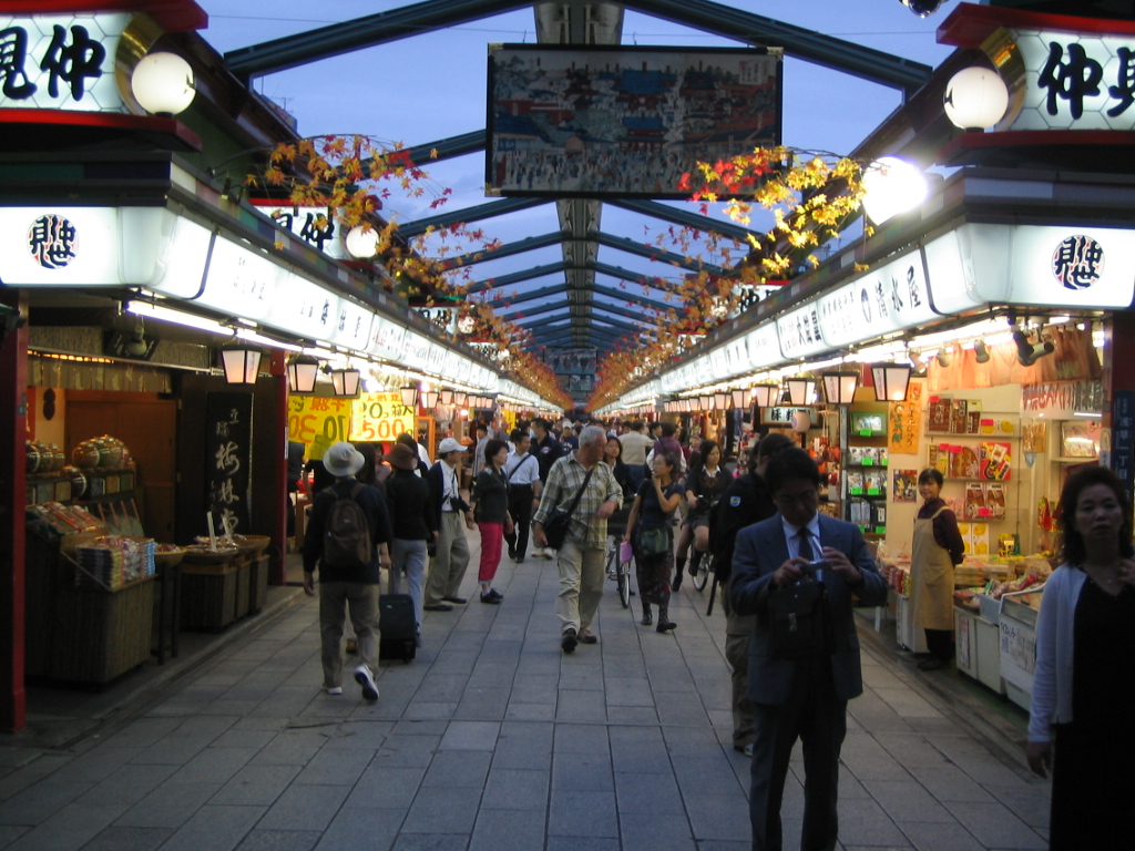 The Nakamise shopping street leading to Senso-ji, lined with stalls