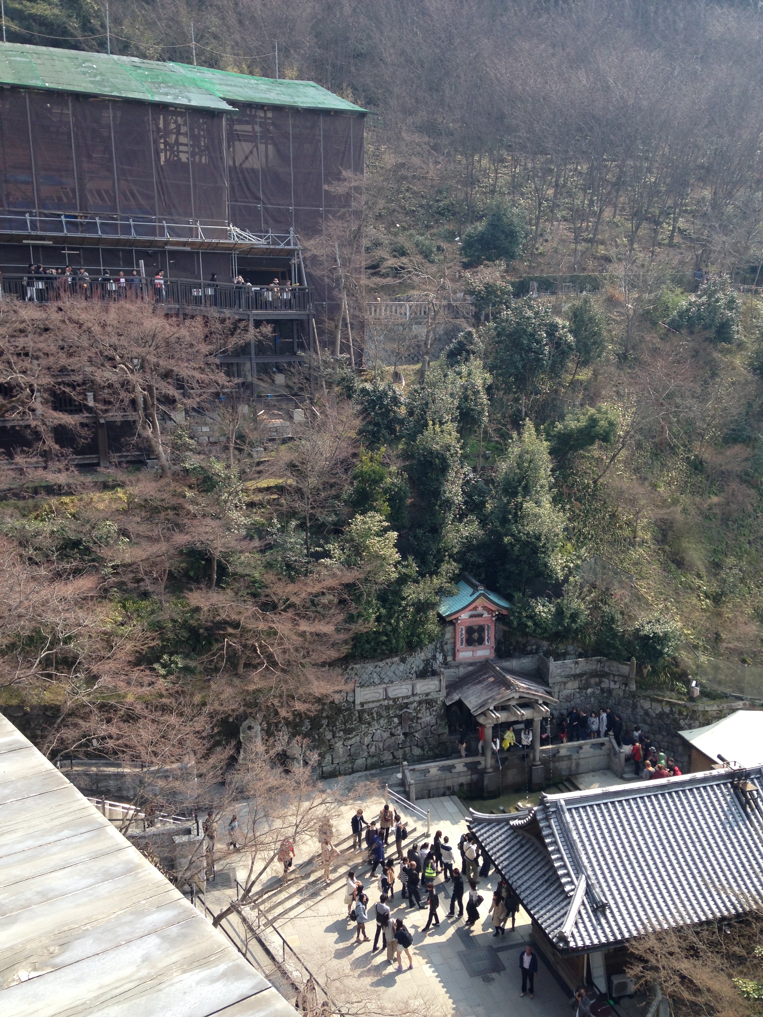 View from the Kiyomizu stage over the valley toward Okunoin and the Otowa Waterfall