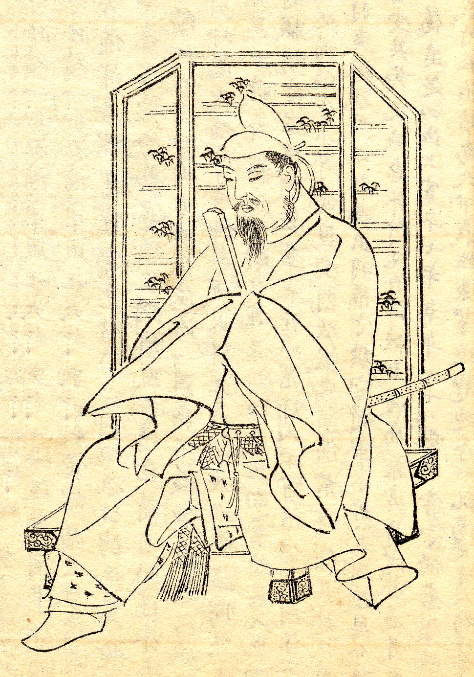Medieval hanging-scroll portrait of Sugawara no Michizane in court dress