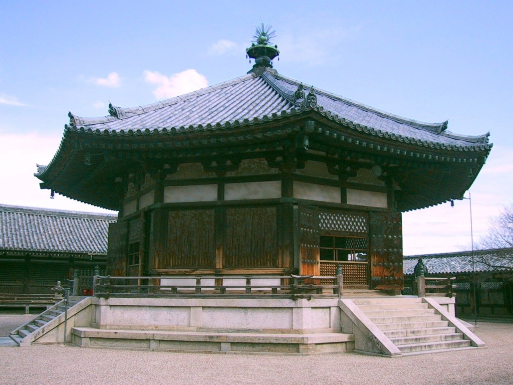 The octagonal Yumedono, the Hall of Dreams, in the Eastern Precinct of Hōryū-ji